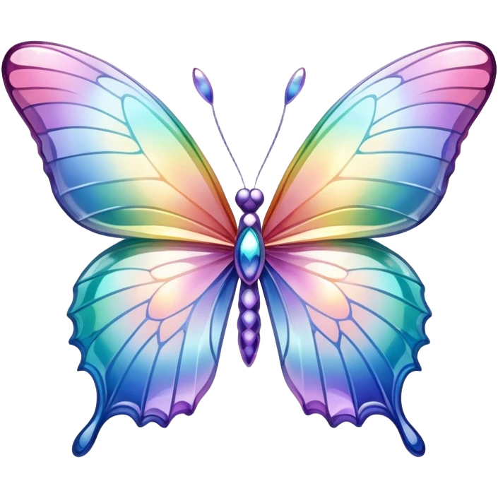Pastel rainbow-gradient iridescent glass crystal butterfly emoji