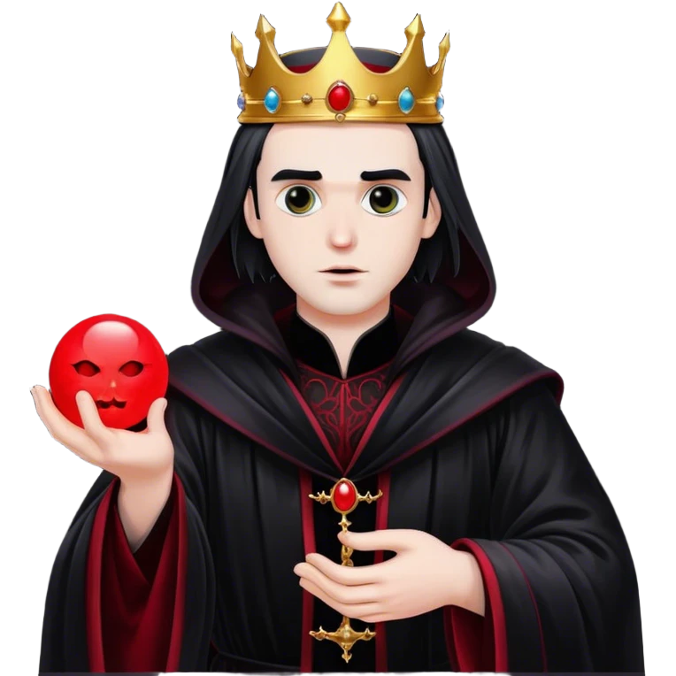 A gothic king in a black velvet robe, holding a glowing red orb emoji