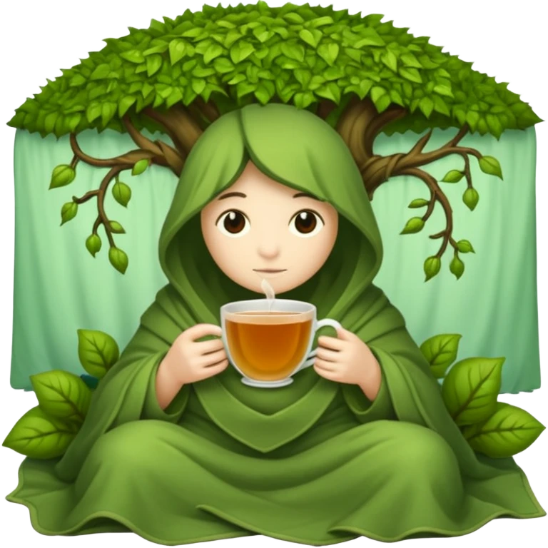 moss spirit bundled in vine blanket sipping night tea emoji