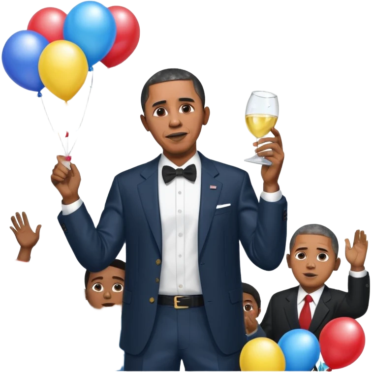 Diddy holding baby oil at a party with balloons and confetti and banners oiled up Obama have dih emoji