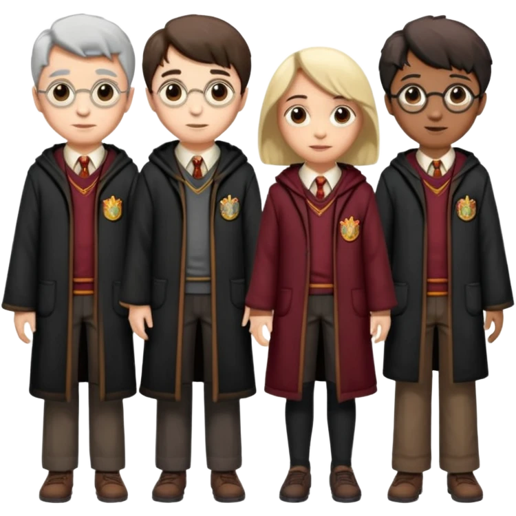 make bitlife kind of bitmojies of the harry potter universe. Make different kind of wizards and witches with different ages. make the clothes look like the one from hp emoji
