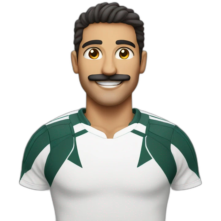 athletic middle eastern guy with a big smile and a mustache emoji