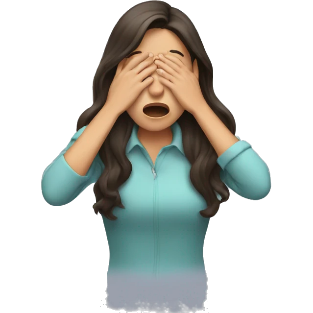 Brunette girl sneezing into her hands emoji