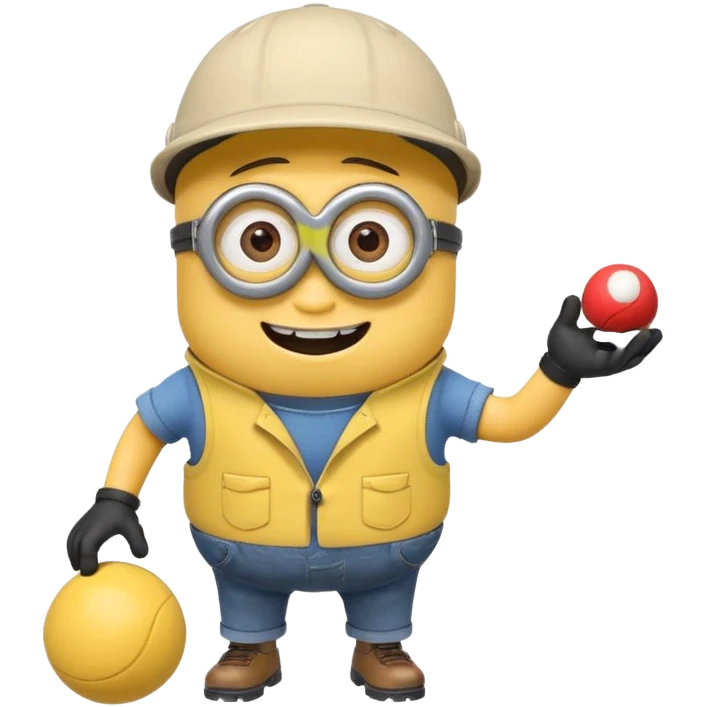 Minion joyeux avec une casquette qui joue avec une boule de pétanque emoji