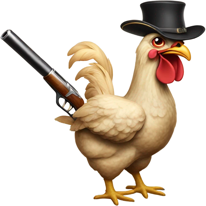 Chicken with a cigar in its mouth holding a double barrelled shotgun emoji