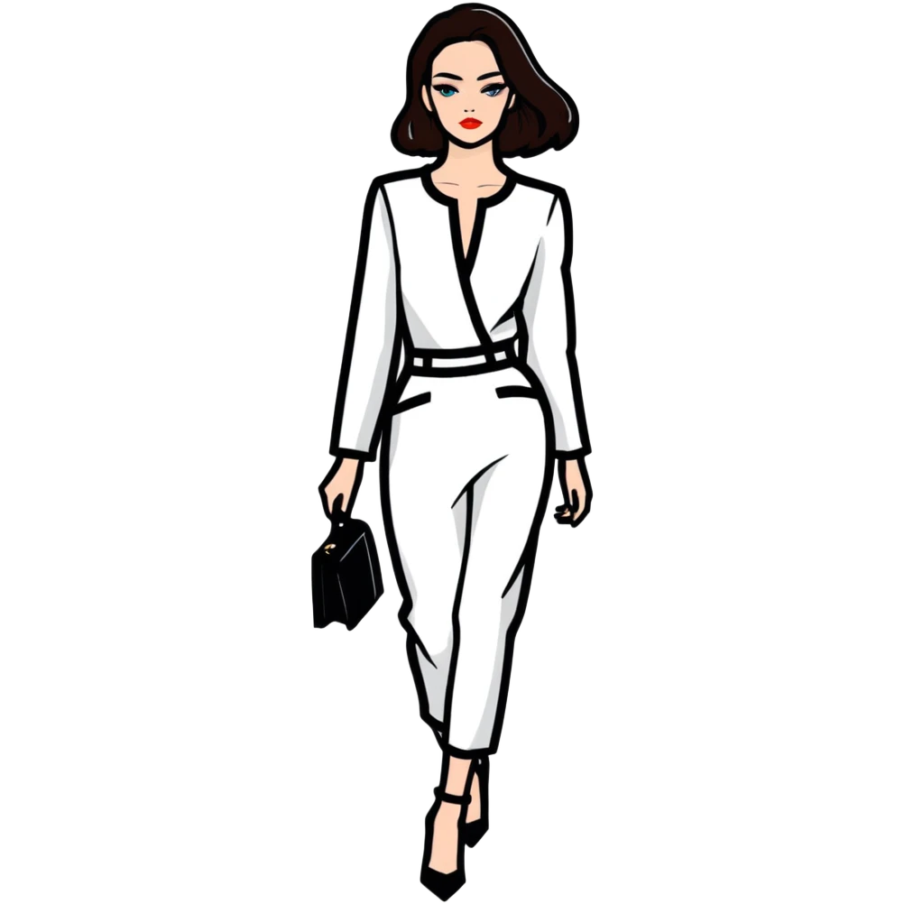 Glamorous European fashion model with perfect makeup, catwalk stance, trendy haute couture outfit emoji