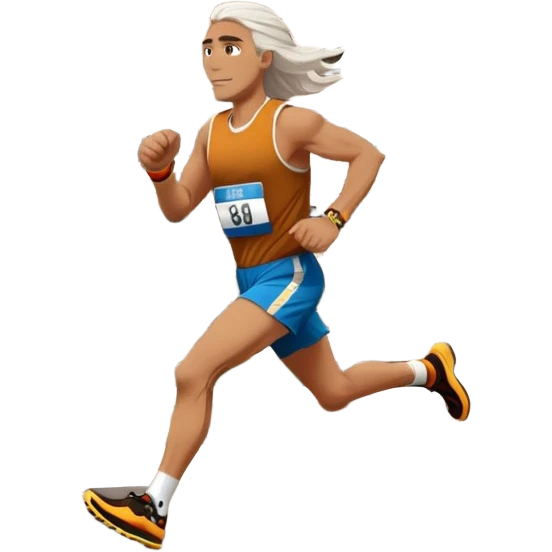 Tall man with long brown and white hair running in Rome marathon, Colosseum in background emoji