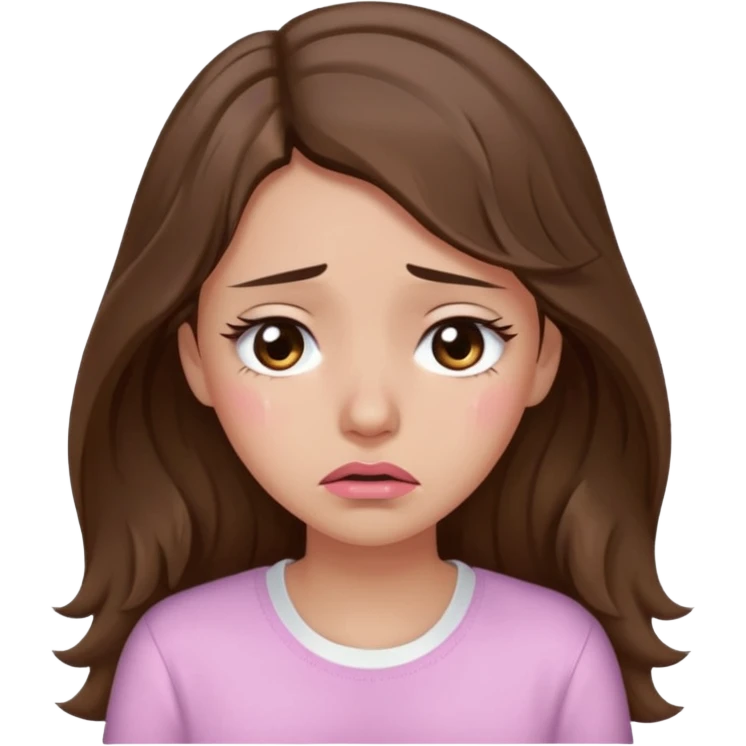 girl with wavy long brown hair, brown eyes, light to medium complexion, long lashes, light pink lipstick, wearing light pink shirt, weeping big big tears emoji