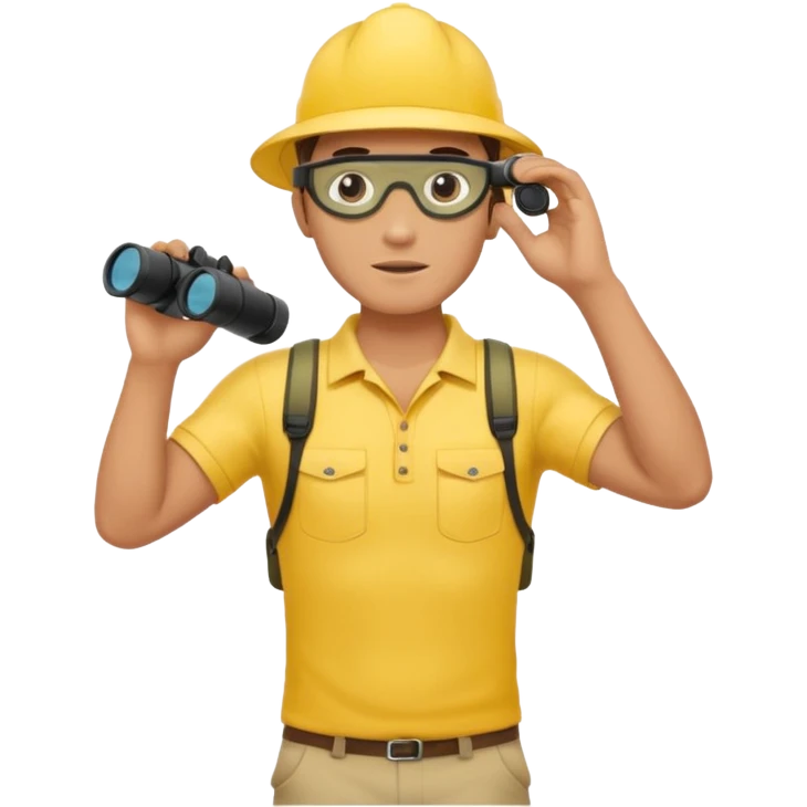 Male lifeguard – yellow shirt, binoculars in hand, scanning the sea, full body emoji