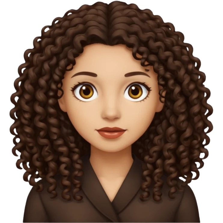 Woman with light skin and dark brown eyes and dark brown long curly hair emoji