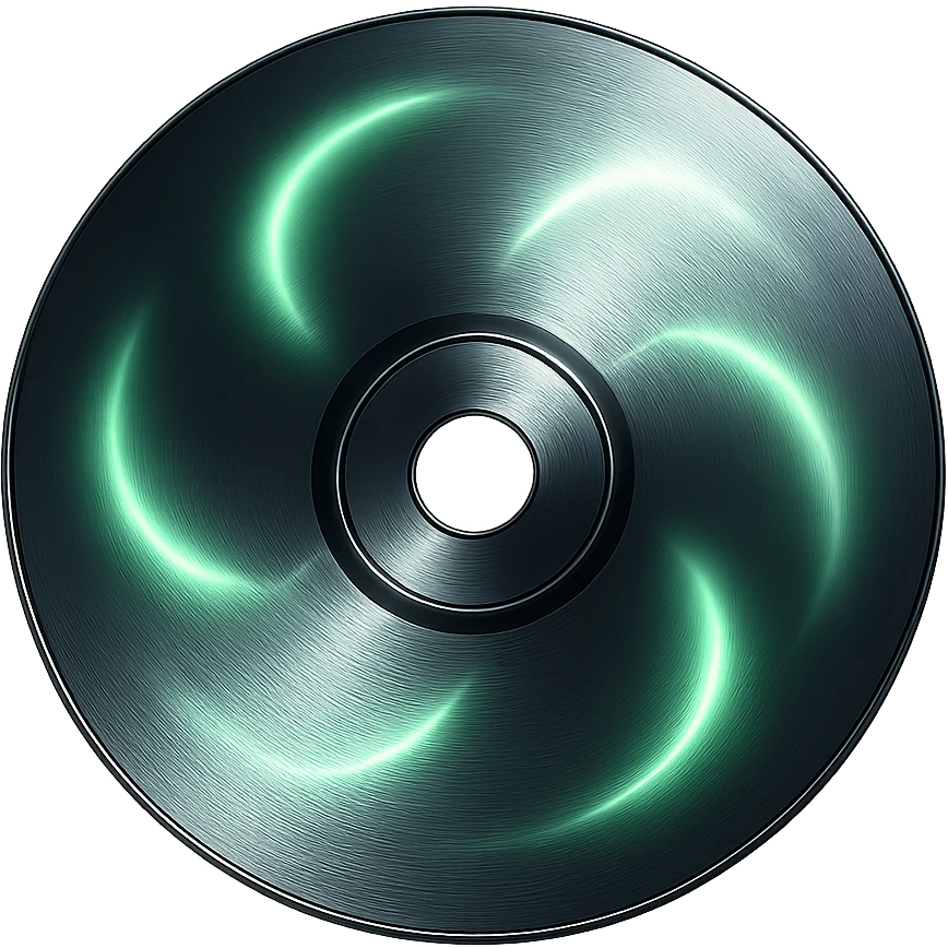 A minimalist CD disc with abstract pattern, glowing effect, green color emoji