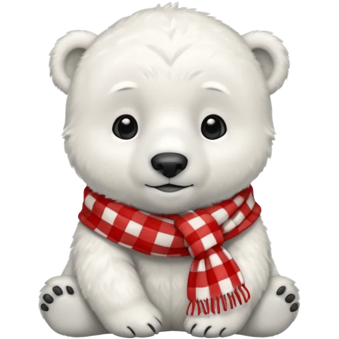 baby polar bear wearing a red and white checkered scarf emoji