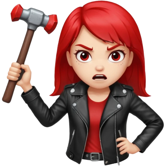 red glitter angry girl with a giant hammer emoji