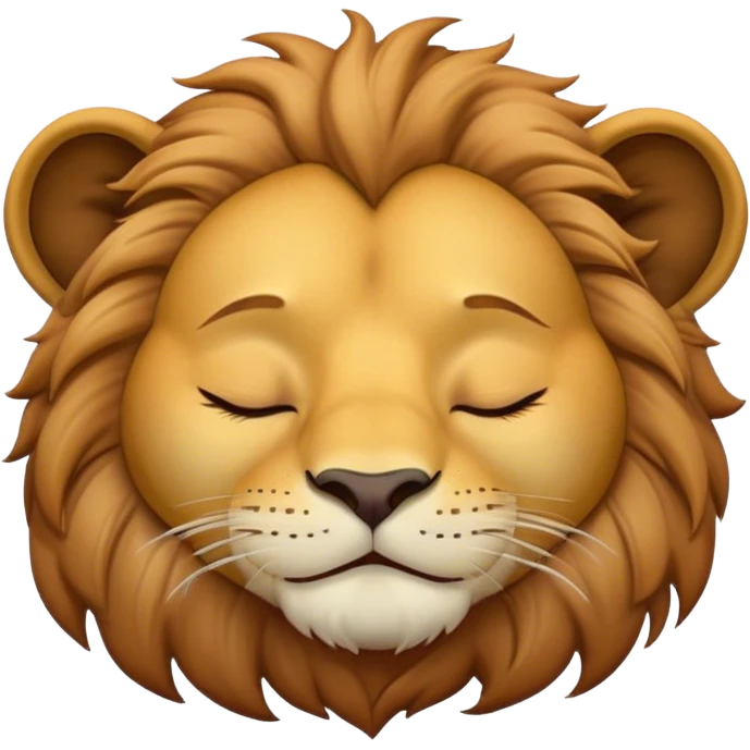 Meme-Worthy Cute Sleeping Lion Portrait Emoji, Head resting peacefully with a contented smile, showcasing a robust build and a luxuriously soft tawny Fur with a flowing mane, eyes shut in a serene, restful nap, Simplified yet hilariously adorable features, highly detailed, glowing with a soft, drowsy light, high shine, relaxed and utterly lovable, stylized with an air of playful laziness, bright and heartwarming, soft glowing outline, capturing the essence of a comically sleepy lion, so meme-worthy it feels like it could instantly become the next viral sensation of adorable slumber! emoji