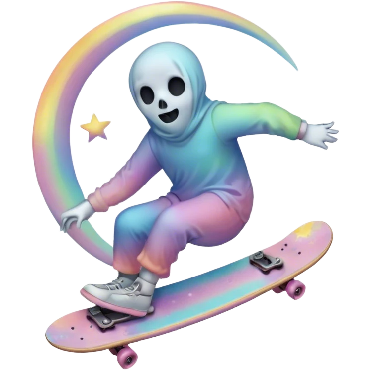 ghost skateboarding under a pastel moon and stars emoji