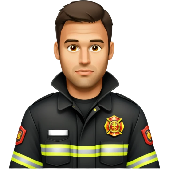 Firefighter with black coat with neon yellow stripes and no hat emoji