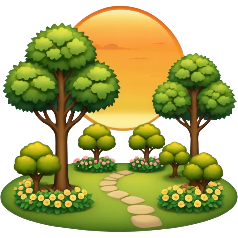 A peaceful garden with trees at sunset emoji
