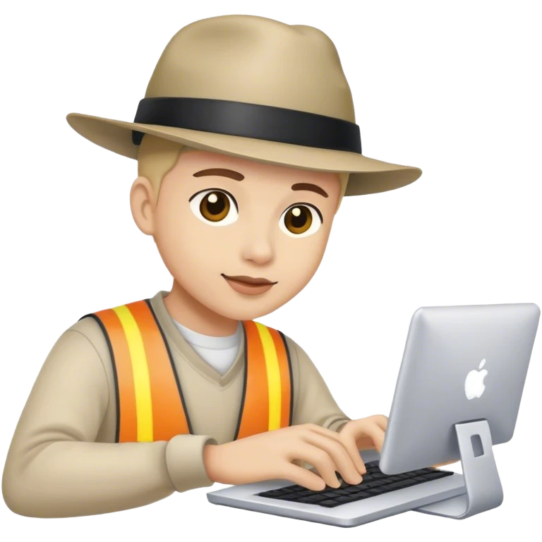 戴帽子的小人对着电脑办公 emoji