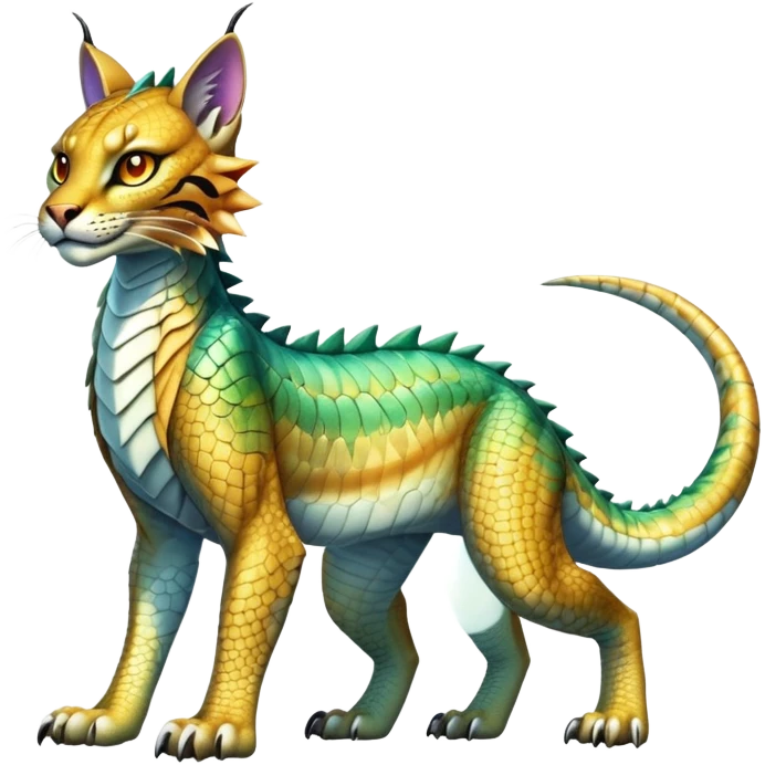 Shiny exotic iridescent Dragon-Tiger-type Lynx-Caracal-Crocodile-Bobcat-Fakémon-creature full body emoji