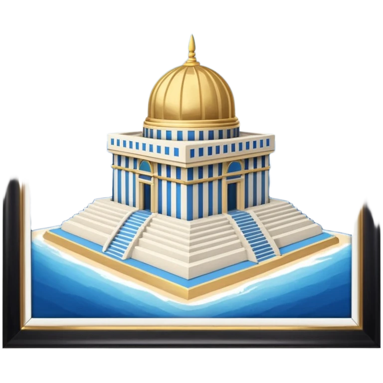 epstein island cubic temple with blue horizontal stipes on the side and a goldon dome on top emoji