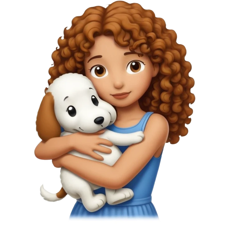 Girl with tan skin and curly hair hugging snoopy emoji