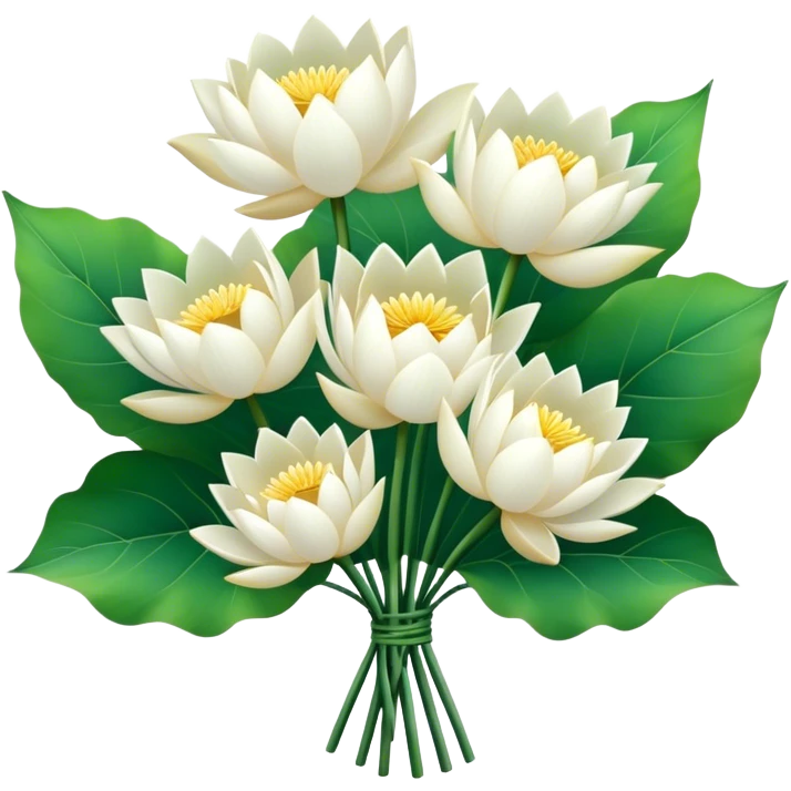bouquet white lotus,stem, leaf emoji