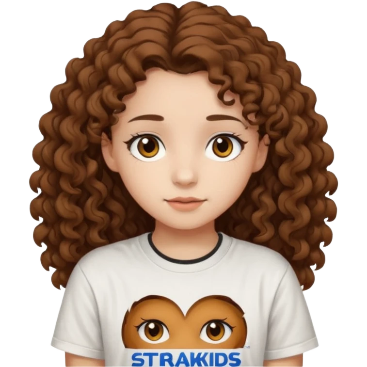 Brown eyes, long curly brown hair straykids t-shirt girl emoji