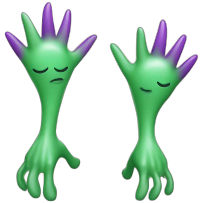 green alien with purple hands and feet and midsection with pointy green ears and big smile emoji