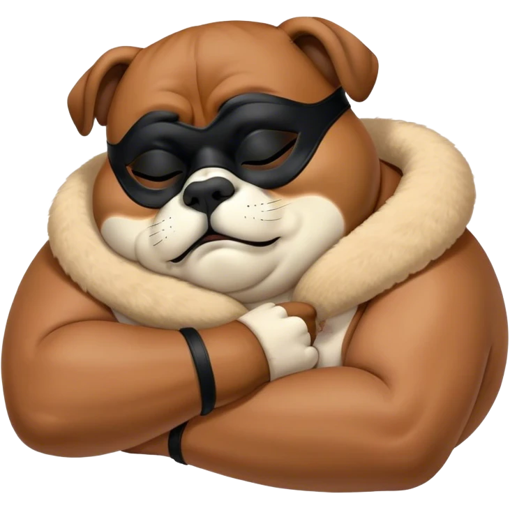 Cinematic Chubby Sleeping Boxer Portrait Emoji, Chubby and serene, with a stocky, adorable build and a smooth fawn coat accented by a distinctive black mask, eyes gently closed in peaceful slumber, Simplified yet irresistibly endearing features, highly detailed, glowing with a gentle, dreamy glow, high shine, relaxed and content, stylized with a touch of whimsy, bright and heartwarming, soft glowing outline, capturing the essence of a blissfully sleepy guardian, so comically serene it feels like it could roll out of the screen and snore with adorable charm! emoji