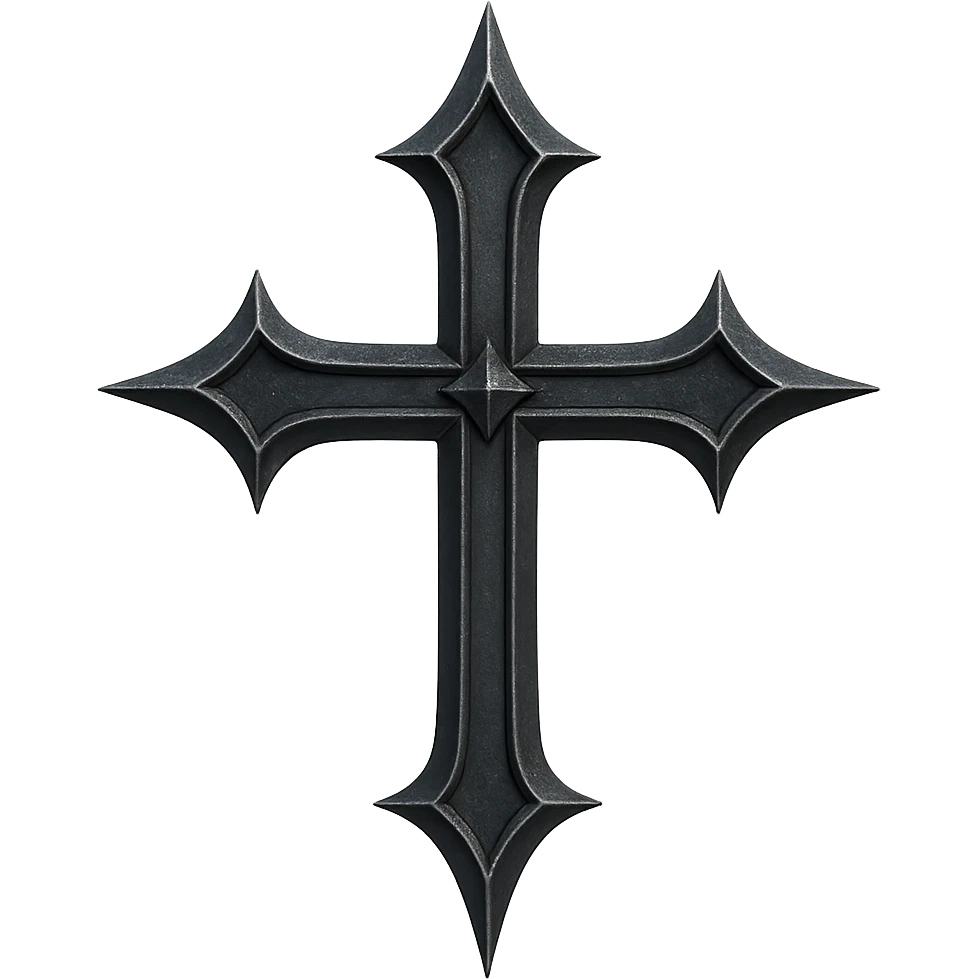 gothic cross, black iron, sharp edges, medieval style emoji