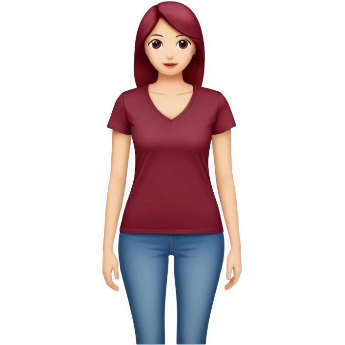 women's wine red cotton t-shirt with V-neck, feminine cut, no background, only the clothing item emoji