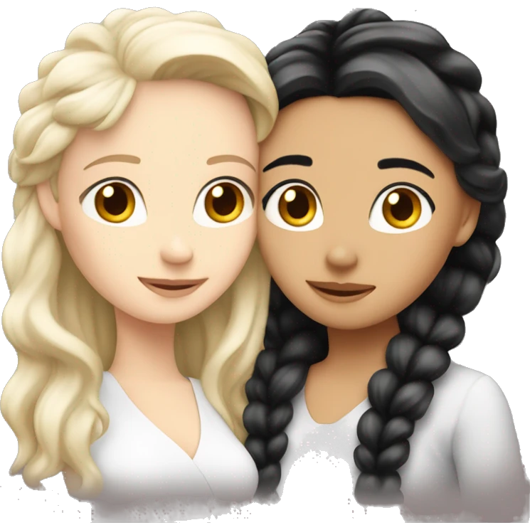 Two white girls with black ￼hair hugging  emoji