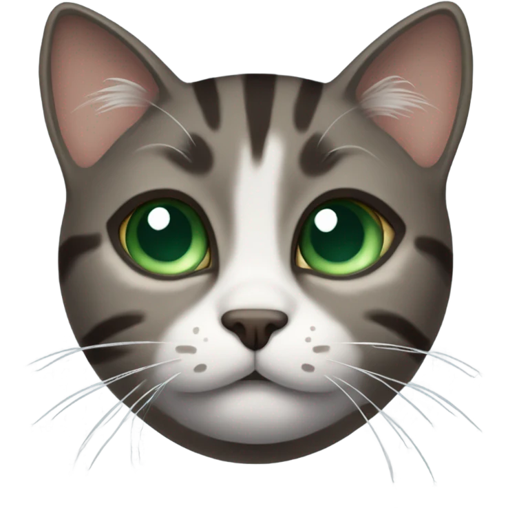 Dark brown gray tabby cat with blueish green eyes saying I’m sorry   emoji