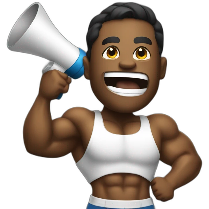 black bodybuilder with megaphone speaking emoji