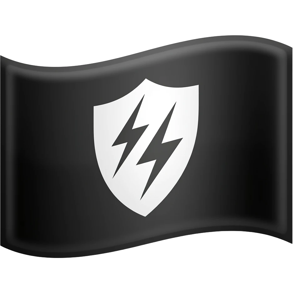 Make a black flag with a white shield in the middle with two lightning bolts inside emoji