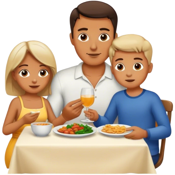 family of man, woman and little son having a dinner emoji