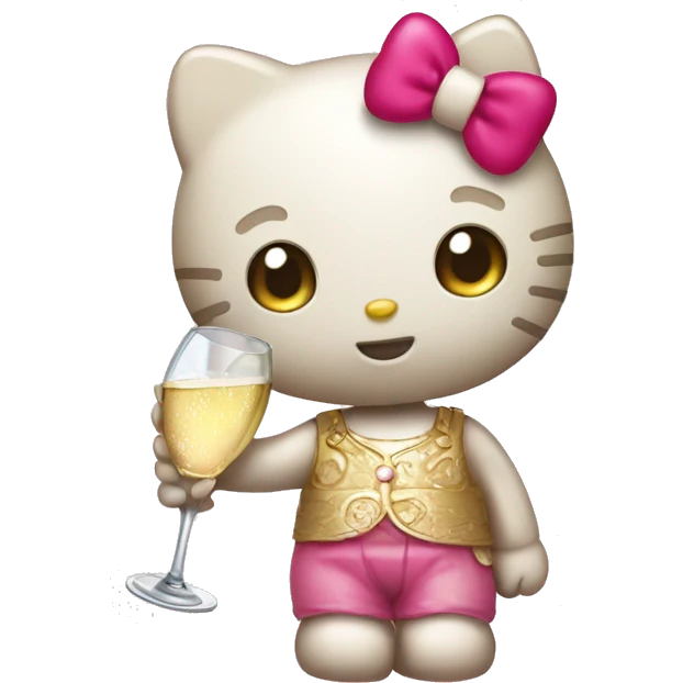 Hello kitty holding a glass of champagne  emoji