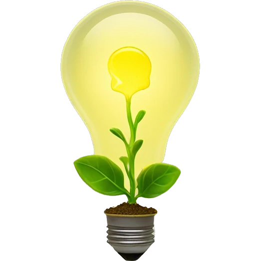 a plant sprout inside a yellow glowing idea lightbulb emoji