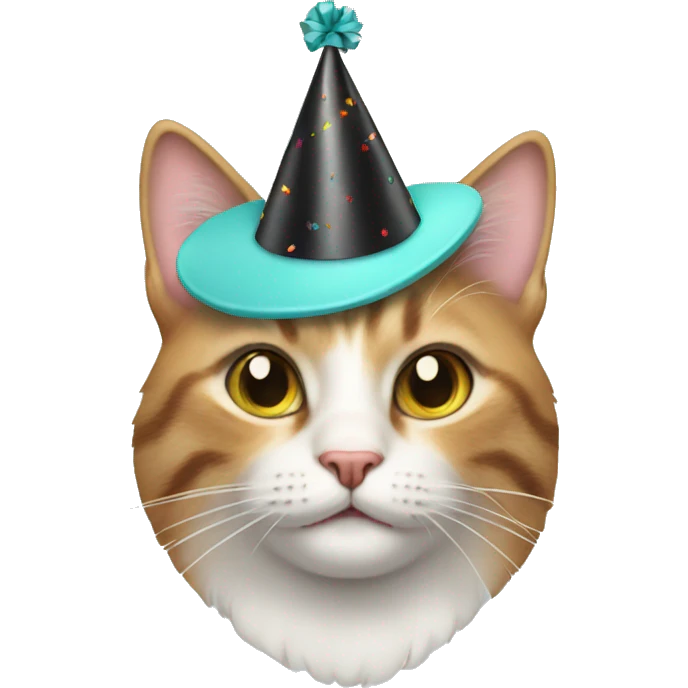 Cat with gauge earrings wearing a birthday hat emoji