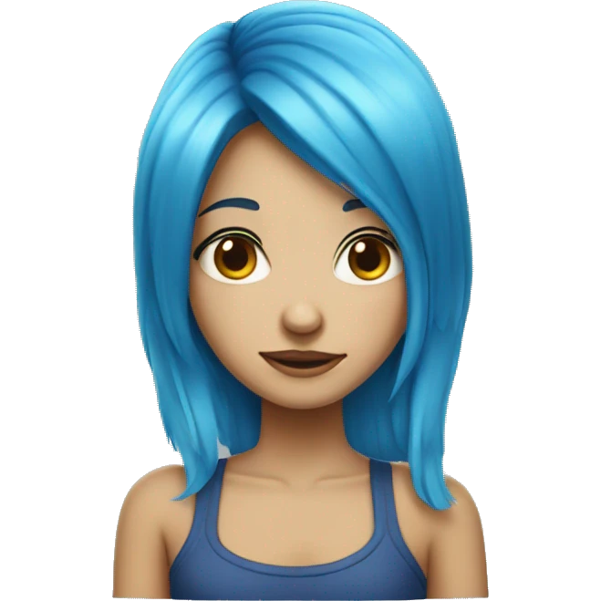 blue hair girl, without eye, nose emoji