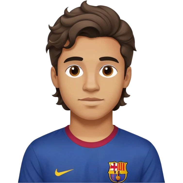 Young Man with Medium-Long wavy hair and a clean shave; wearing a FC Barcelona Tshirt. emoji