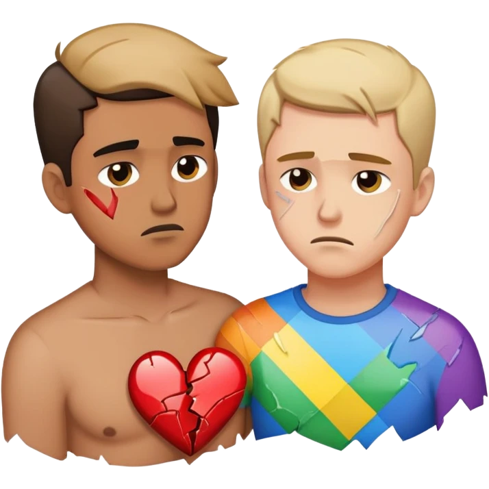 gay couple breaking up with a shattered heart between them emoji