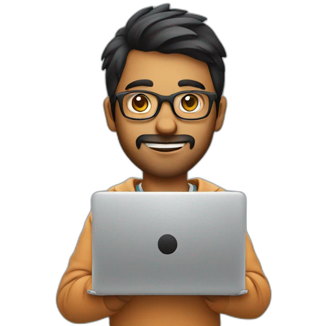 indian student developer with a laptop, wearing glasses, no beard emoji