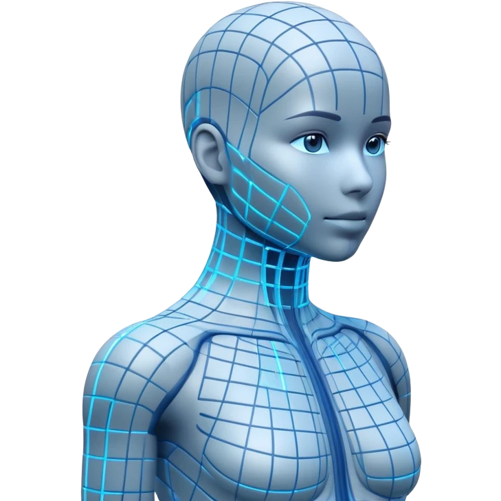 Human body silhouette with digital 3D scanning grid lines covering it, futuristic body scan emoji