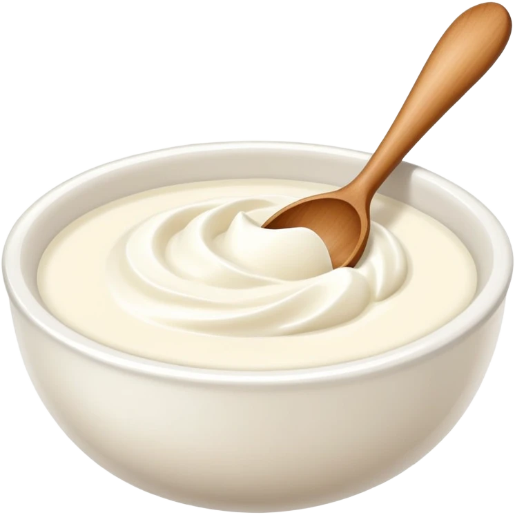 bowl of white cream with wooden spoon emoji