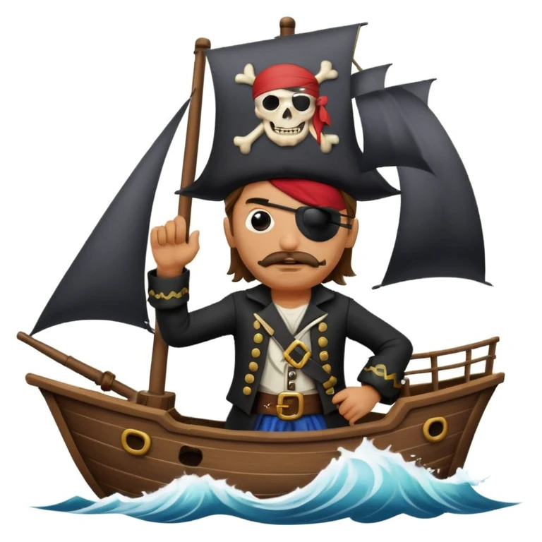 pirate with eye sailing a ship in strome sea background emoji