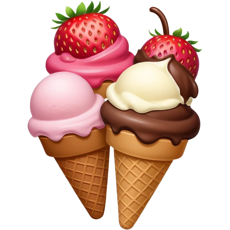 Chocolate strawberry vanilla ice cream scoops emoji