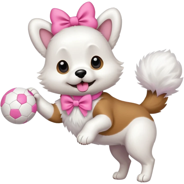 girly dog with a pink bow jumping in the air to catch a ball emoji