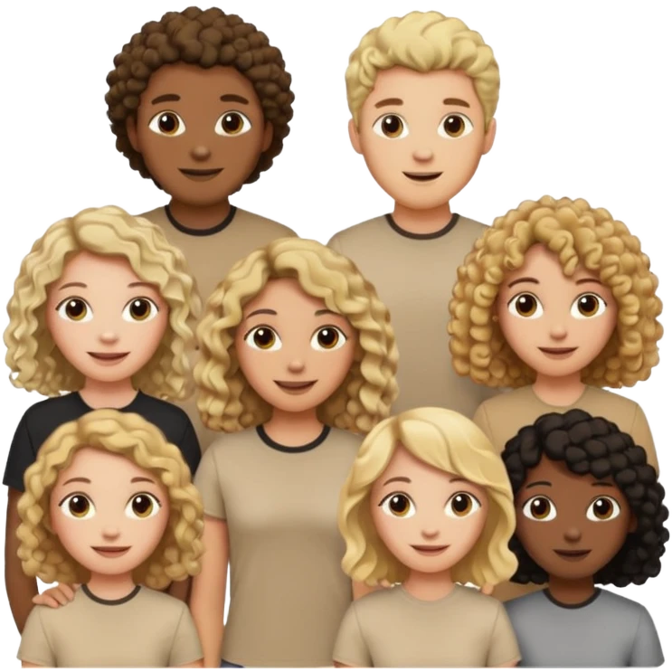 group of people  together ; men and women with brown, blonde, black hair- short hair, long hair and curly hairr wearing beige shirts aesthetic no collar, brown people, white people, black people emoji
