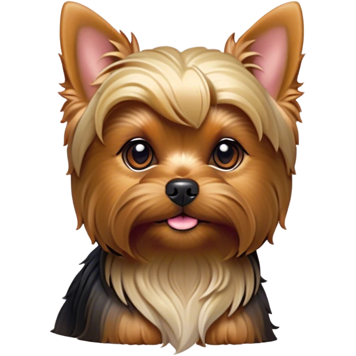 Cinematic Noble Yorkshire Terrier Portrait Emoji, Exuding refined charm and dignified poise, with a lustrous, silky fur in rich, deep hues, alert eyes and a confident expression, simplified yet exquisitely detailed, glowing with a soft, aristocratic radiance, high shine, embodying intelligent grace and classic elegance, soft glowing outline, capturing the essence of a regal Yorkshire Terrier ready to rule the screen with effortless sophistication! emoji